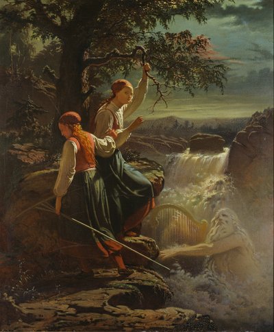 Two Peasant Girls Listening to the Playing of the Water-Sprite, 1860 by Johan Blackstadius